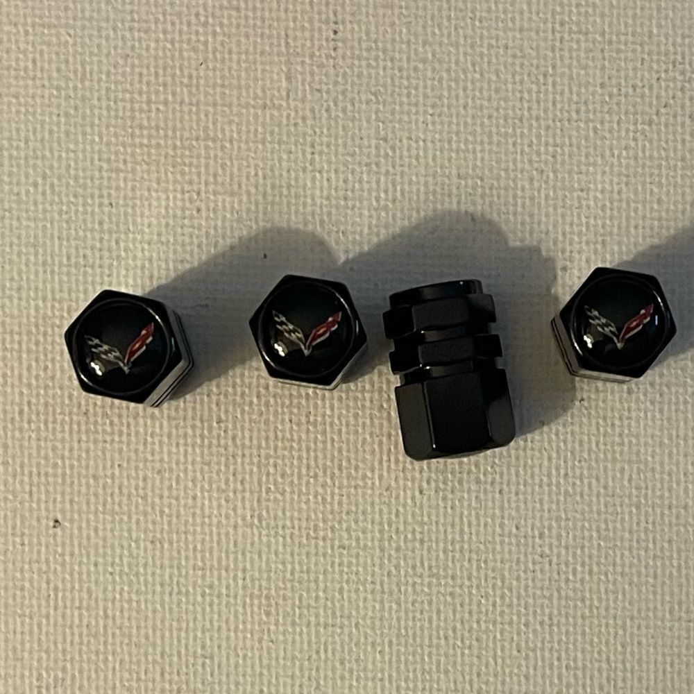 Corvette Valve Stem Caps in Black with Logo NWT